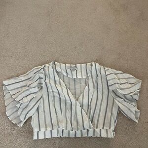 FAVLUX White and Blue Flutter Sleeve Blouse